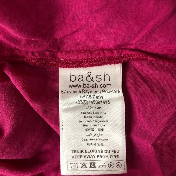 ba&sh Ilo Top 3/4 Sleeve Split Neck Embroidered Bib Fuchsia Pink NWT Size XS - Picture 10 of 13